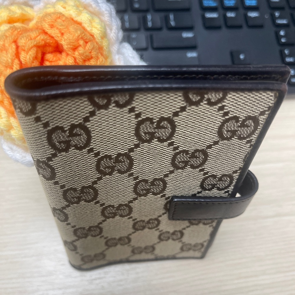 Vintage GUCCI GG Canvas Brown Drk Brown Lthr Bifold Diary Day Planner/Organizer - Picture 3 of 16